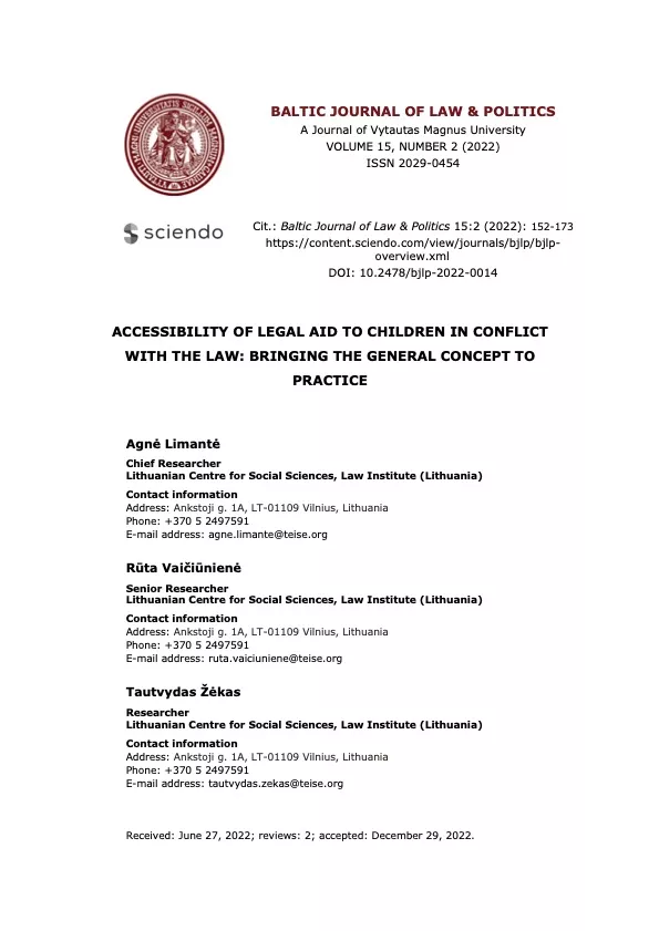 Accessibility of Legal Aid to Children in Conflict With The Law: Bringing the General Concept to Practice