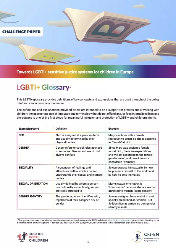 Towards LGBTI+ Sensitive Justice Systems for Children in Europe: Glossary