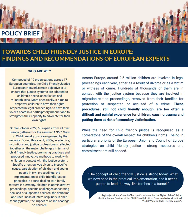 Towards Child-Friendly Justice in Europe: Findings and Recommendations of European Experts