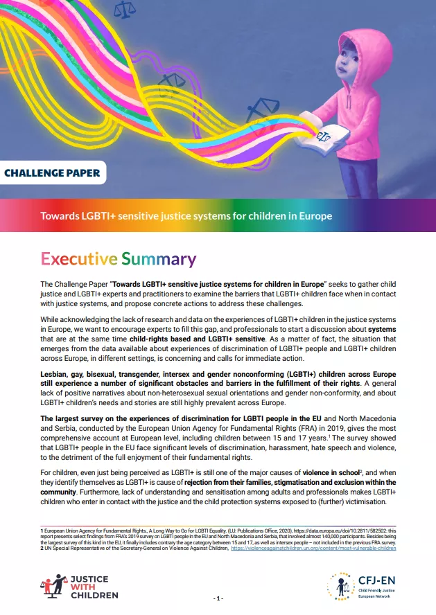 Towards LGBTI+ Sensitive Justice Systems for Children in Europe: Executive Summary