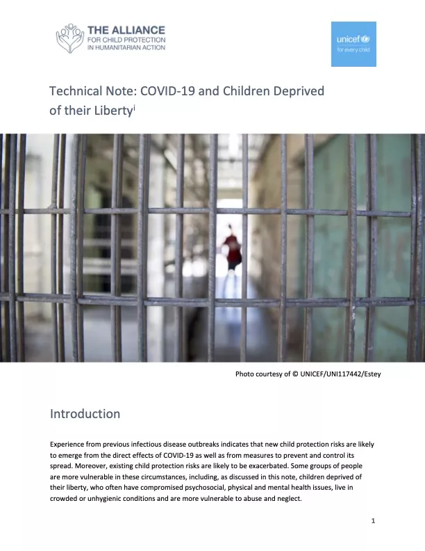 Technical Note: COVID-19 and Children Deprived of their Liberty