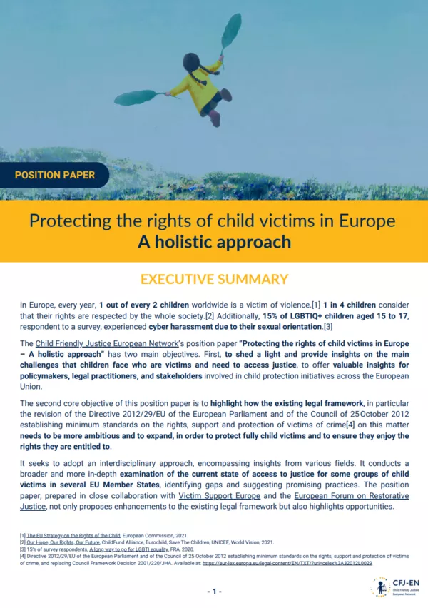 Protecting the rights of child victims in Europe: A holistic approach - Executive summary